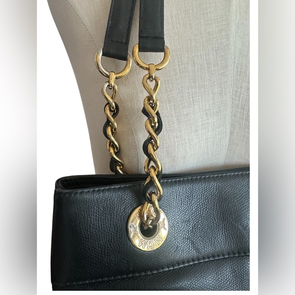 MCM Black Leather Shoulder Bag with Gold Accents - Picture 10 of 13